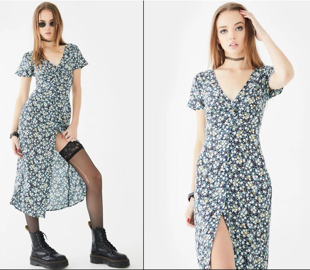 MOTEL Navy Micro Floral Larin Midi Dress sz. S